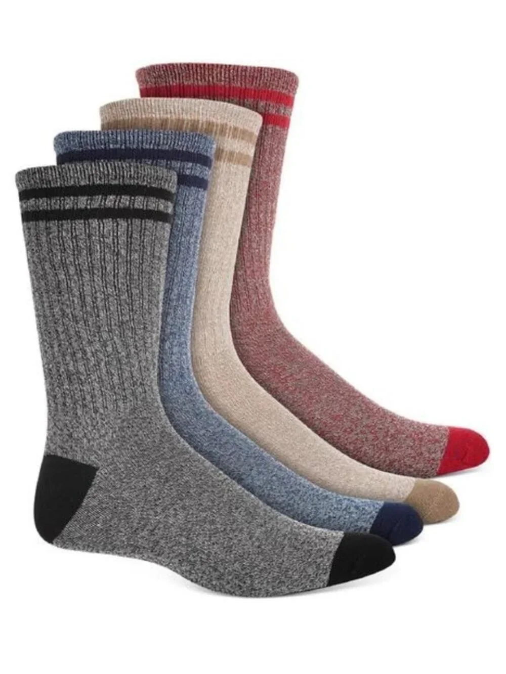 Sun + Stone Men's 4-Pair Double Stripe Crew Socks, Multi Variety Pack, Shoe 7-12